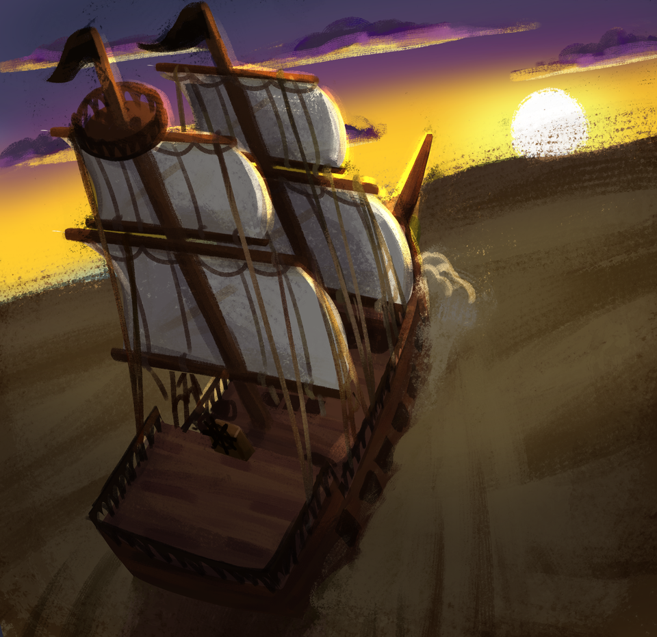 ship sailing into the sunset - art by NotSoKatt